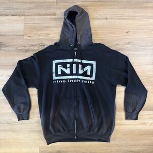 New Nine Inch Nails Urban Black Full Zip Hoodie Ombre Size L Industrial Rock